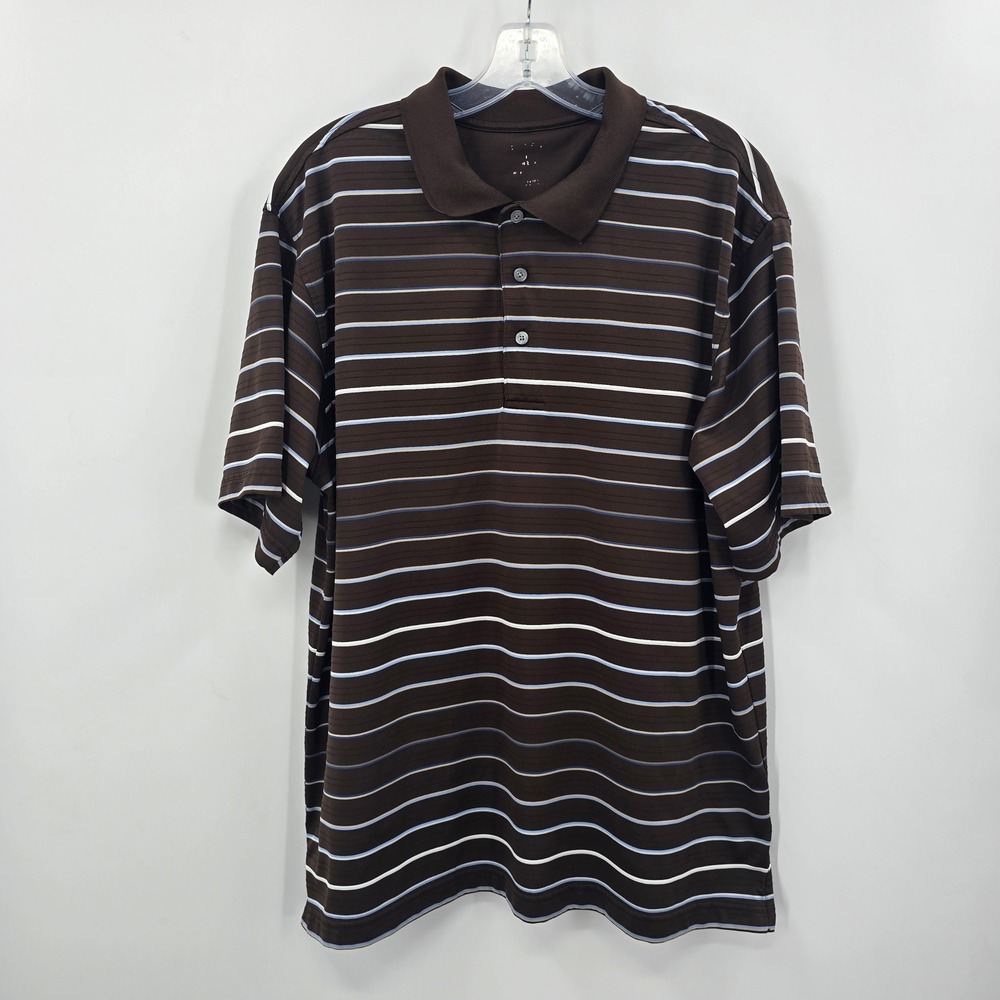 George Polo Mens XL Brown Bark Stripe Polo Shirt Short Sleeve